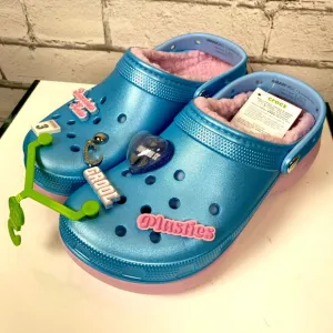 Crocs Mean Girls Limited Edition Platform Clogs Shoes Blue &amp; Pink Lined Size 8