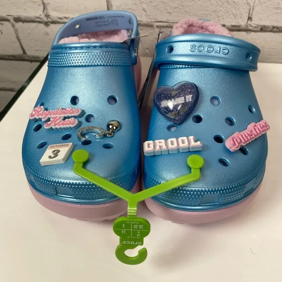 Crocs Mean Girls Limited Edition Platform Clogs Shoes Blue &amp; Pink Lined Size 8