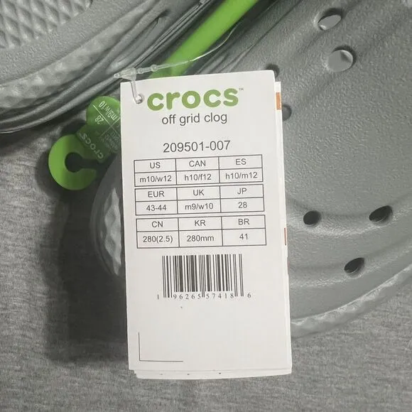 Crocs Unisex Off Grid Clog - Light Grey M 10 W 12 Streetwear Comfort Shoes
