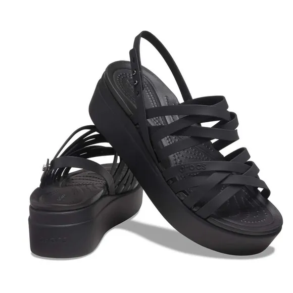 Crocs Women's Black Brooklyn Strappy low wedge Sandals various sizes