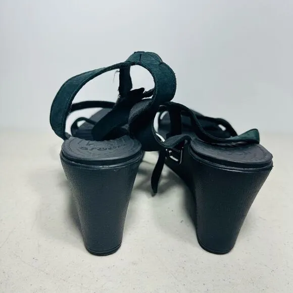 Crocs Leigh II Strap Ankle Wedge Heel Comfort Sandals Black Buckle Women 10