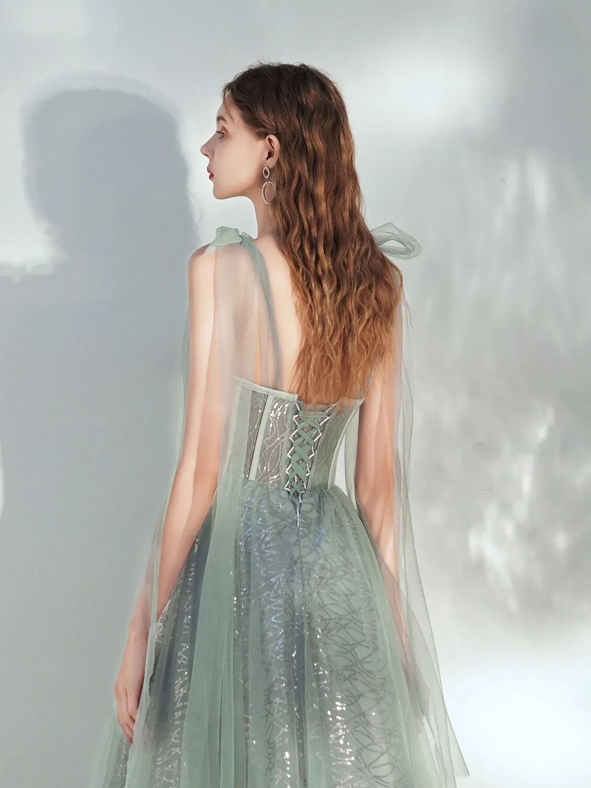 Cute Green Tulle Sweetheart Tea Length Prom Dress, Green Teen Length Homecoming Dress