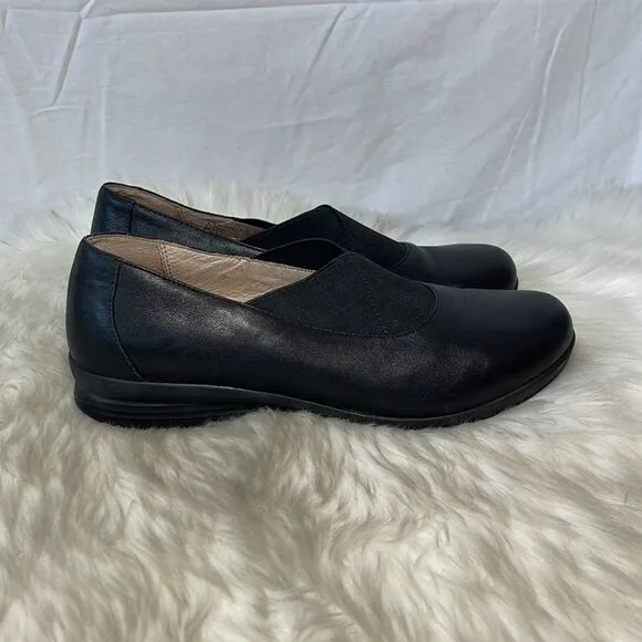 Dansko Ann Black Leather Slip On Comfort Shoes 39/8.5-9