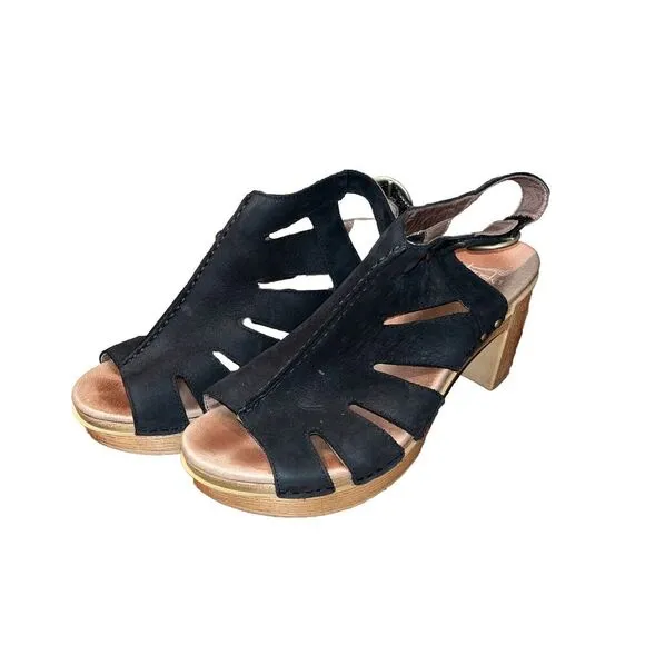Dansko Demetra Sandals Womens Black 40 Leather Open Toe Chunky Heel Clog