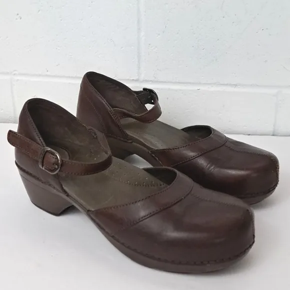 Dansko Sally Clog Brown Leather Mary Jane Sz41 10.5-11