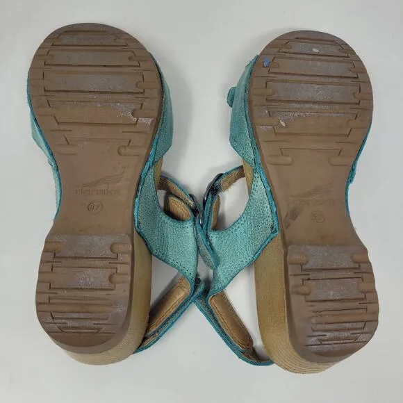 Dansko Sandals EU37 US7 Tricia Lagoon Milled Burnished Green Comfort Cushioned