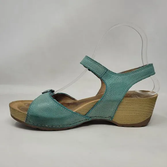 Dansko Sandals EU37 US7 Tricia Lagoon Milled Burnished Green Comfort Cushioned
