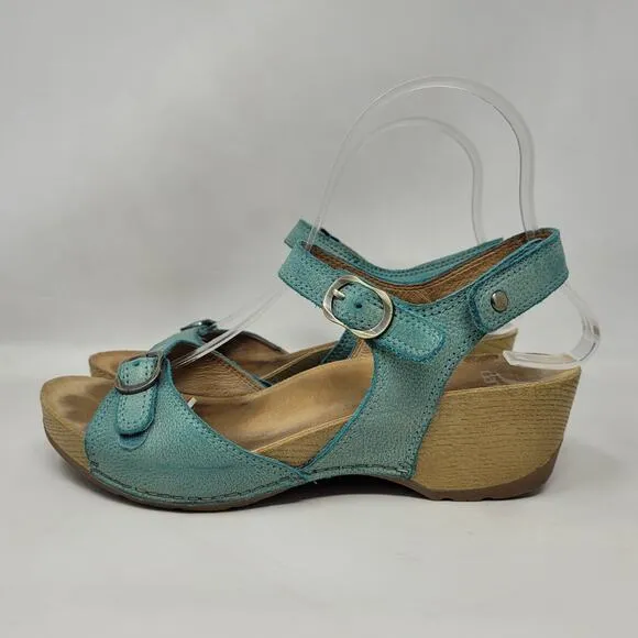 Dansko Sandals EU37 US7 Tricia Lagoon Milled Burnished Green Comfort Cushioned