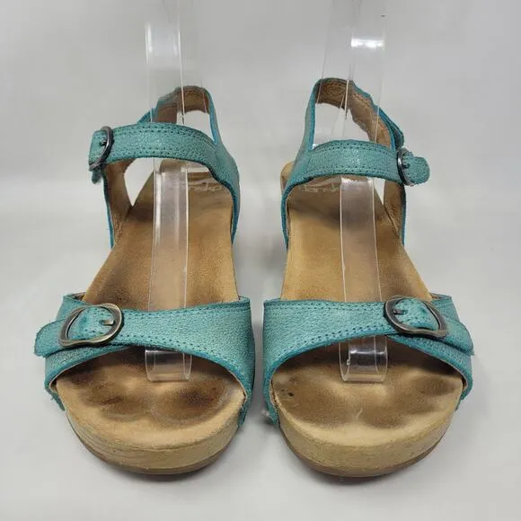 Dansko Sandals EU37 US7 Tricia Lagoon Milled Burnished Green Comfort Cushioned