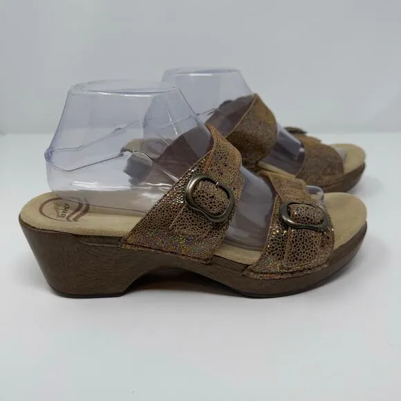 Dansko Slide Sandal Women's 41 (9.5) Brown Leather Sophie Iridescent Summer