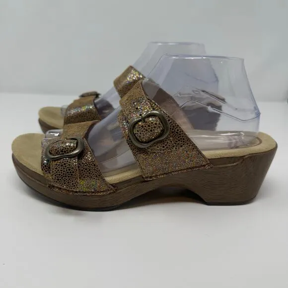 Dansko Slide Sandal Women's 41 (9.5) Brown Leather Sophie Iridescent Summer