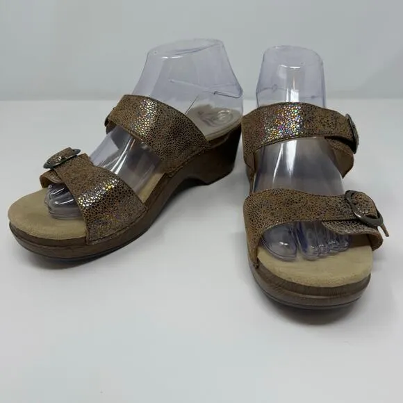 Dansko Slide Sandal Women's 41 (9.5) Brown Leather Sophie Iridescent Summer