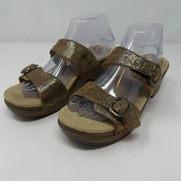 Dansko Slide Sandal Women's 41 (9.5) Brown Leather Sophie Iridescent Summer