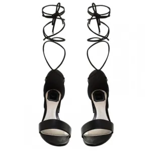 Dior Black Leather Rainbow Stellar Block Heel Lace Up Sandals Size 37.5 US 37.5