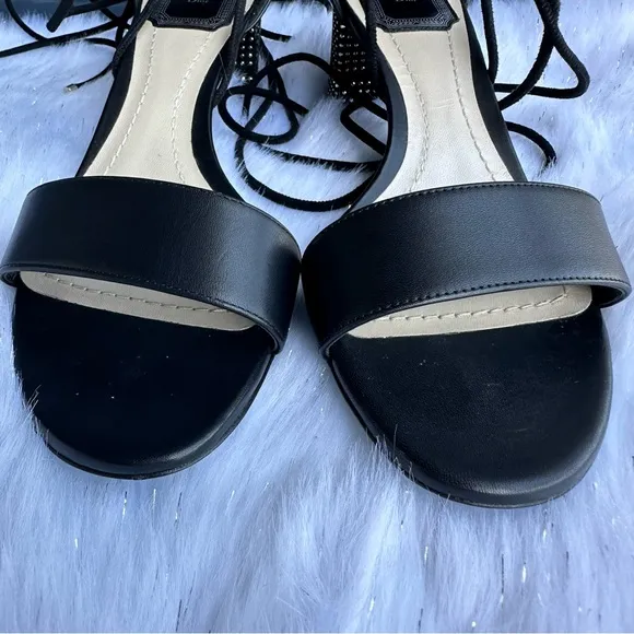 Dior Black Leather Rainbow Stellar Block Heel Lace Up Sandals Size 37.5 US 37.5
