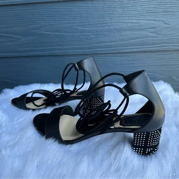 Dior Black Leather Rainbow Stellar Block Heel Lace Up Sandals Size 37.5 US 37.5