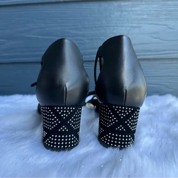 Dior Black Leather Rainbow Stellar Block Heel Lace Up Sandals Size 37.5 US 37.5