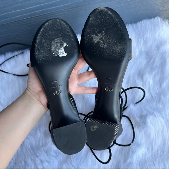 Dior Black Leather Rainbow Stellar Block Heel Lace Up Sandals Size 37.5 US 37.5