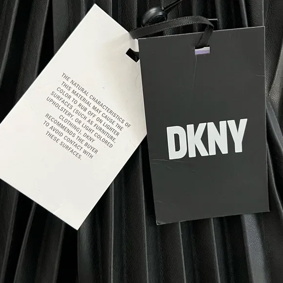 DKNY High-Waisted Pleated Faux Vegan Leather Logo Waistband Mini Caper Skirt
