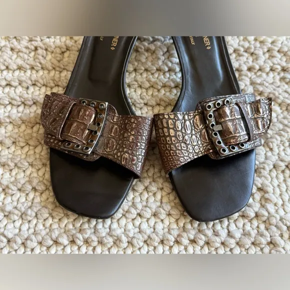 Donald J. Pliner Brown Crocodile Slide Kitten, Sandals Women’s Size 9