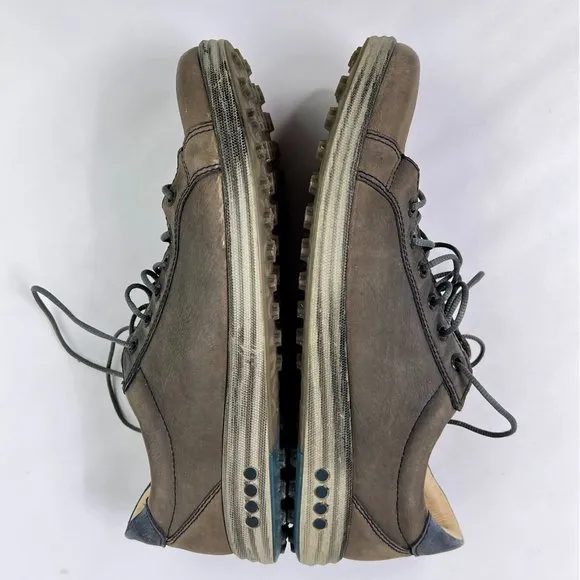 ECCO 4 Dot Brown Nubuck Leather Lace Up Spikeless Mens Comfort Golf Shoes 44