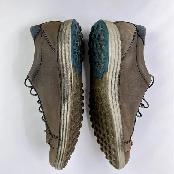 ECCO 4 Dot Brown Nubuck Leather Lace Up Spikeless Mens Comfort Golf Shoes 44