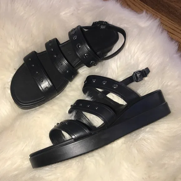 Ecco black leather studded comfort sandals size‎ 40