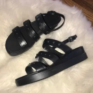 Ecco black leather studded comfort sandals size‎ 40