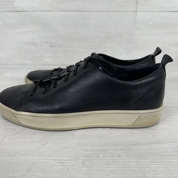 ECCO Leather Shoes Mens 9-9.5 Black Casual Sneakers Low Top Lace Up Comfort