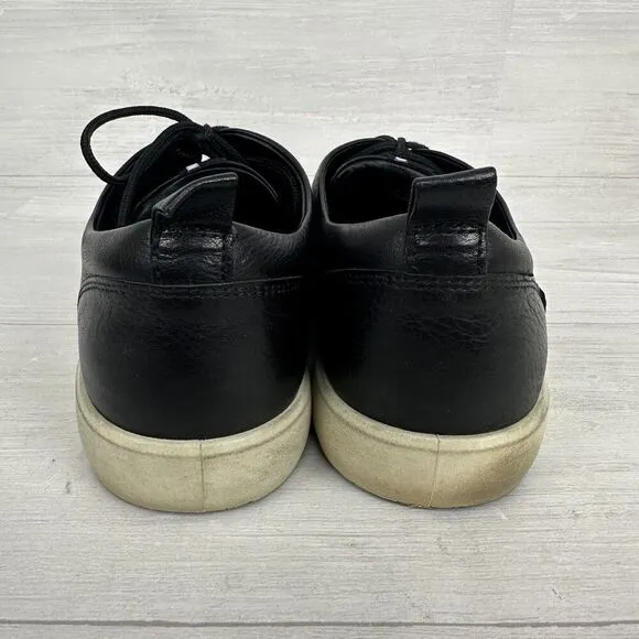 ECCO Leather Shoes Mens 9-9.5 Black Casual Sneakers Low Top Lace Up Comfort