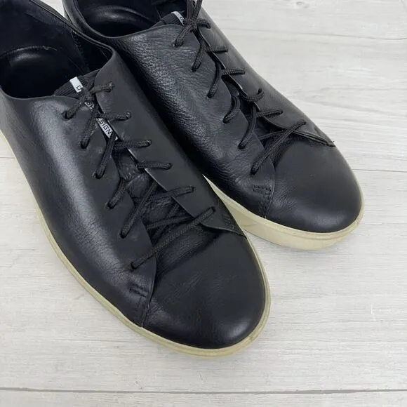 ECCO Leather Shoes Mens 9-9.5 Black Casual Sneakers Low Top Lace Up Comfort