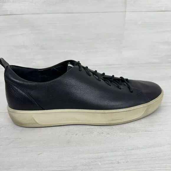 ECCO Leather Shoes Mens 9-9.5 Black Casual Sneakers Low Top Lace Up Comfort