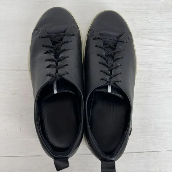 ECCO Leather Shoes Mens 9-9.5 Black Casual Sneakers Low Top Lace Up Comfort