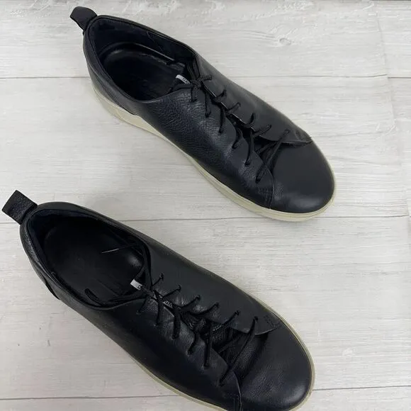 ECCO Leather Shoes Mens 9-9.5 Black Casual Sneakers Low Top Lace Up Comfort