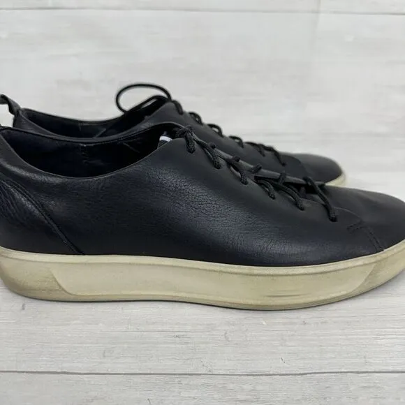 ECCO Leather Shoes Mens 9-9.5 Black Casual Sneakers Low Top Lace Up Comfort