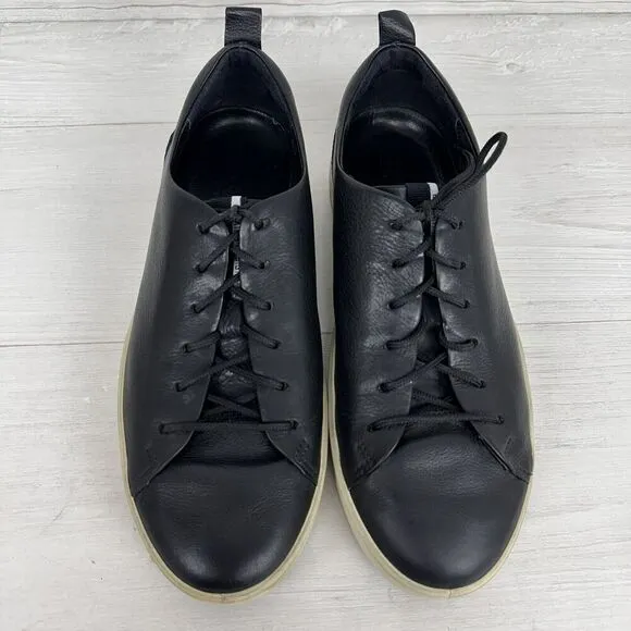 ECCO Leather Shoes Mens 9-9.5 Black Casual Sneakers Low Top Lace Up Comfort