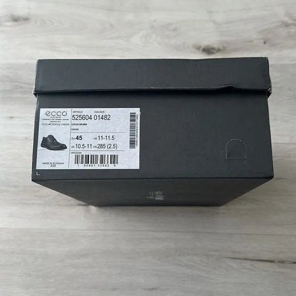 Ecco Metropole London Leather Derby Shoe Cocoa Brown 11-11.5 NWT IN BOX