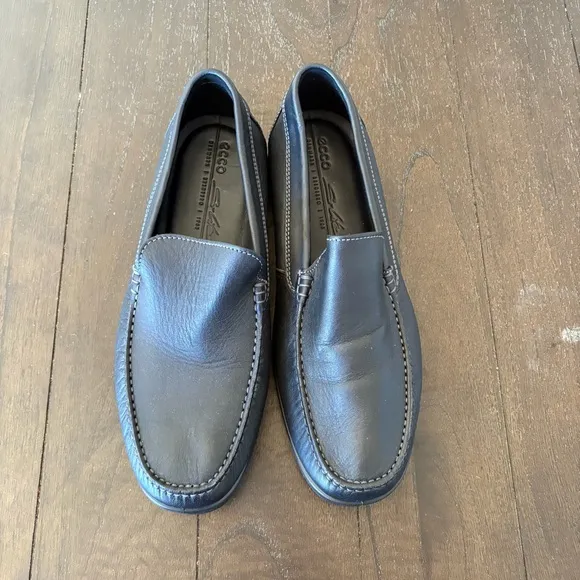 Ecco S Lite Moc Black Leather Moccasin Driving Shoes‎ Men’s Size 9.5 Comfort