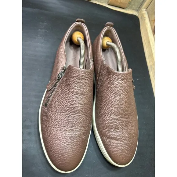 Ecco Womens Slip-On Sneakers Pearlised Bronze Leather Comfort Shoes Size 10-10.5
