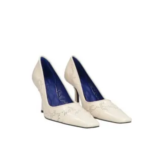 Elegant Cream Women's Heels Perforated 100% Leather