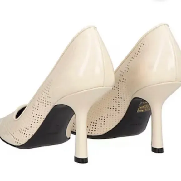 Elegant Cream Women's Heels Perforated 100% Leather