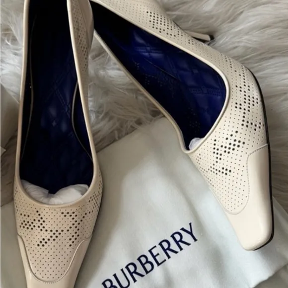 Elegant Cream Women's Heels Perforated 100% Leather