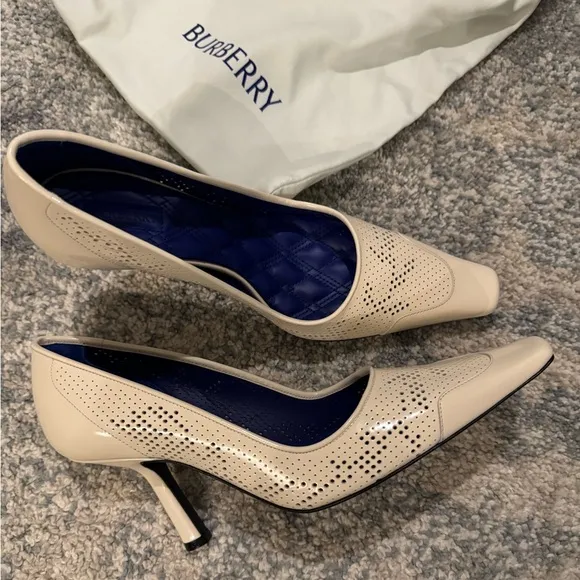 Elegant Cream Women's Heels Perforated 100% Leather