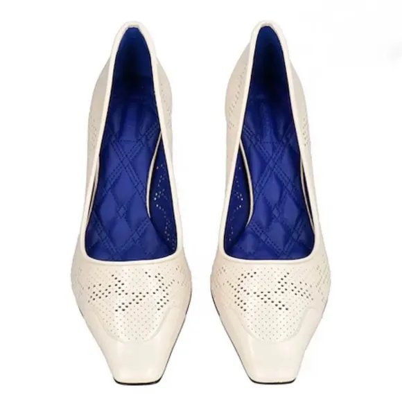 Elegant Cream Women's Heels Perforated 100% Leather