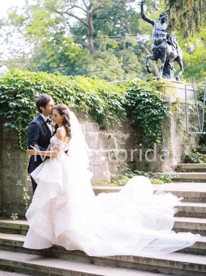 Elegant Sweetheart Off shoulder A-line Lace applique Wedding Dresses, WDY0260