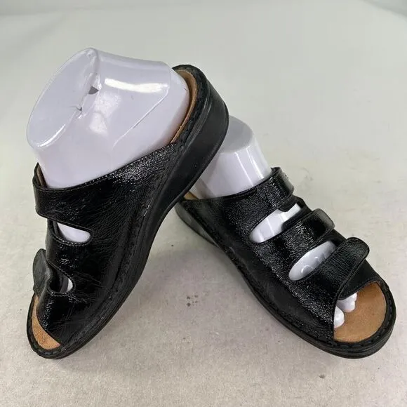 Finn Comfort Baltrum Black Leather Sandals Size 38 US 7.5 Women's FOOTBED Shoes
