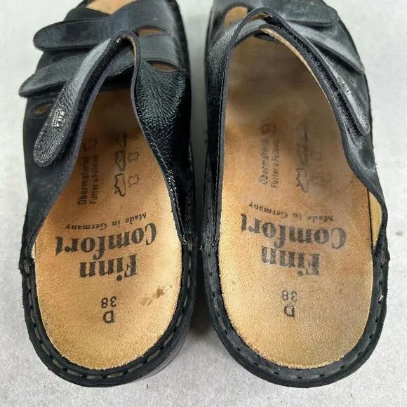 Finn Comfort Baltrum Black Leather Sandals Size 38 US 7.5 Women's FOOTBED Shoes