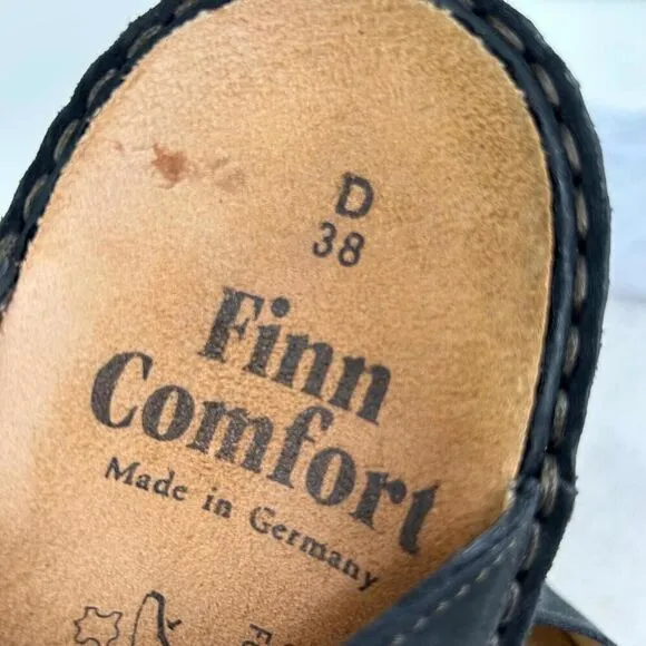 Finn Comfort Baltrum Black Leather Sandals Size 38 US 7.5 Women's FOOTBED Shoes