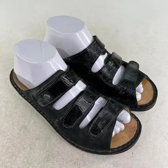 Finn Comfort Baltrum Black Leather Sandals Size 38 US 7.5 Women's FOOTBED Shoes