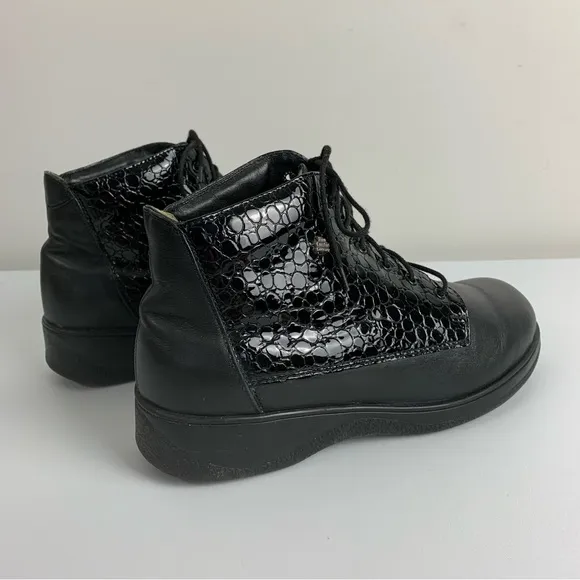 Finn Comfort Booties Black Leather Croc Embossed Shoes Women’s UK 6/US 8.5